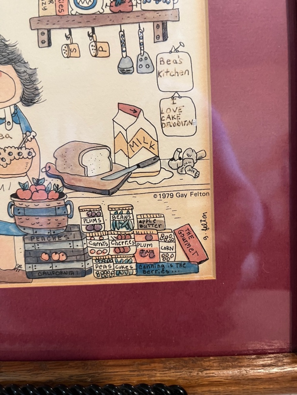 MCM PICTURE 1979 Gay Felton SIGNED & DATED / Whimsical Country Kitchen VTG 9”x11 - Picture 4 of 6